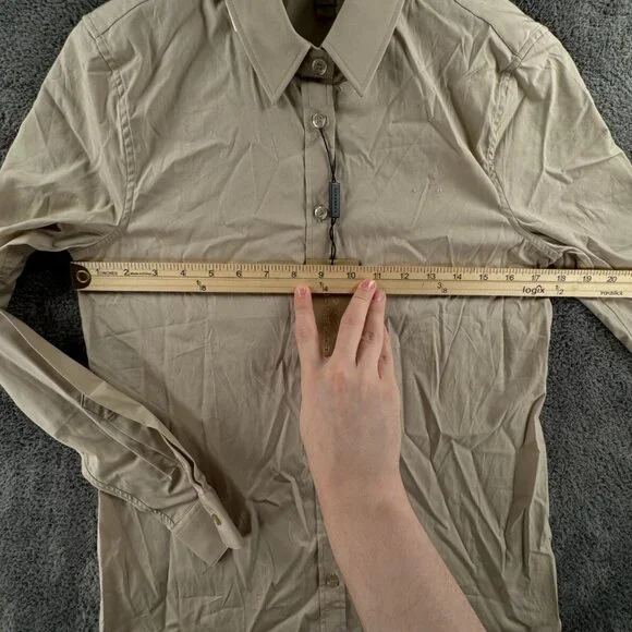 NWT Burberry London Women US 6 (40) Button Up Shirt Beige Cotton Stretch Ladies - Picture 5 of 16